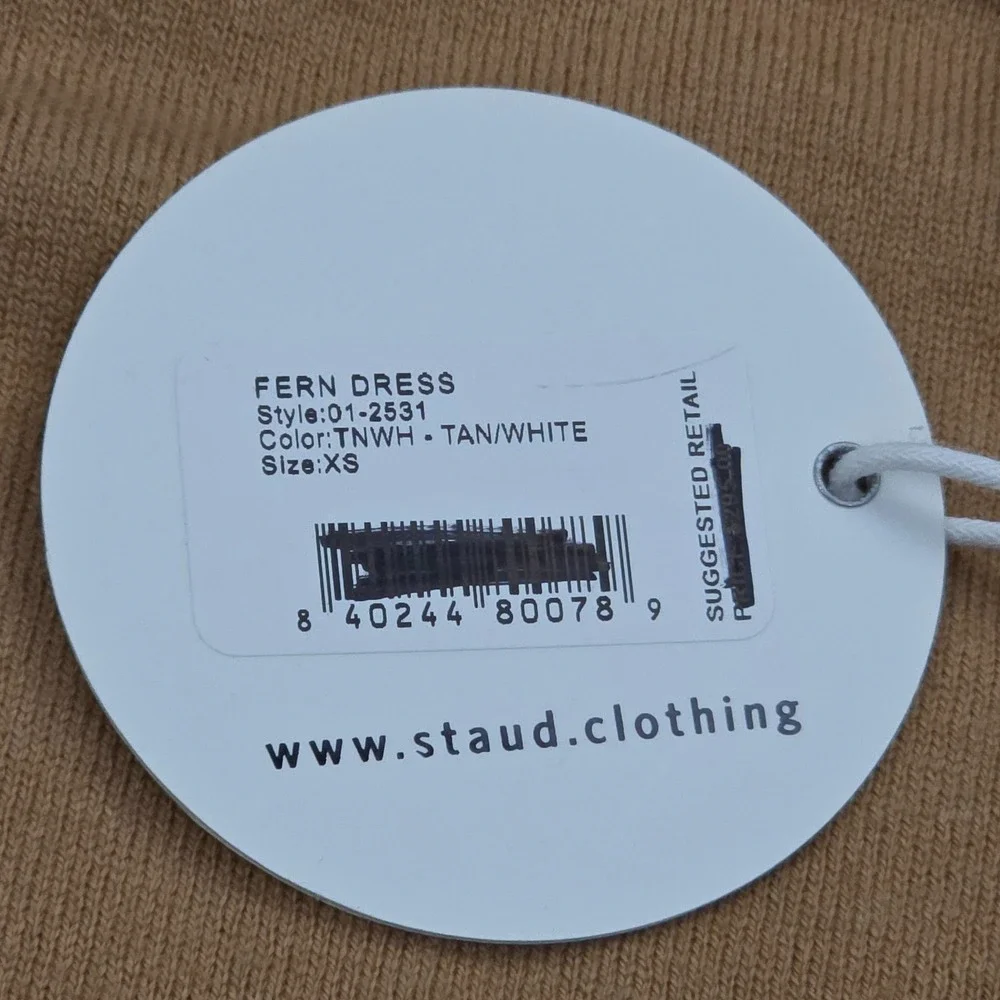 STAUD Fern Dress Collared Women's XS Brown White Long Sleeve Cotton Wool NWT - Picture 5 of 14